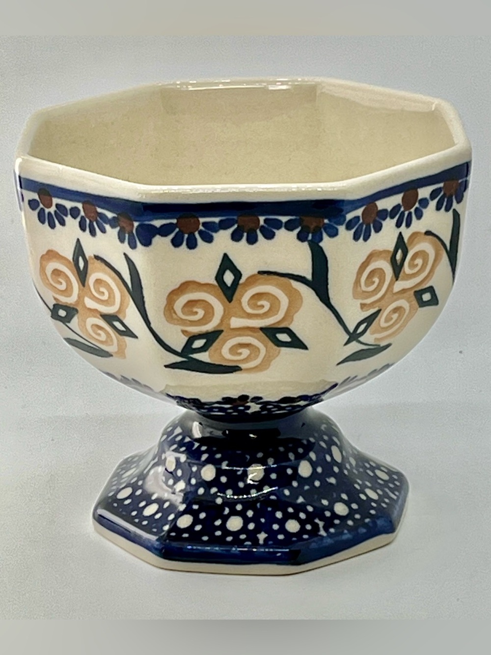 BOLESLAWIEC Polish Pottery Footed 3.5” Candy Dish Fruit Pedestal Bowl Compote